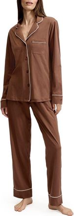 Petite Plume Classic Lightweight Pima Cotton Pajamas in Brown at Nordstrom, Size X-Small