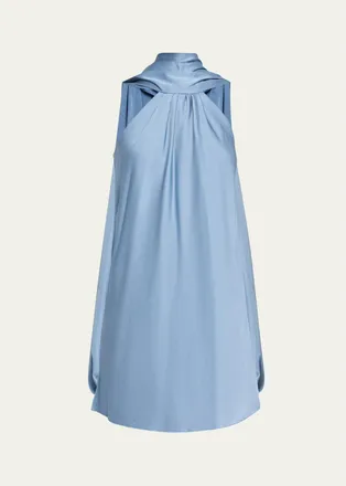 SIMKHAI Satin Mock Turtleneck Sleeveless Mini Dress