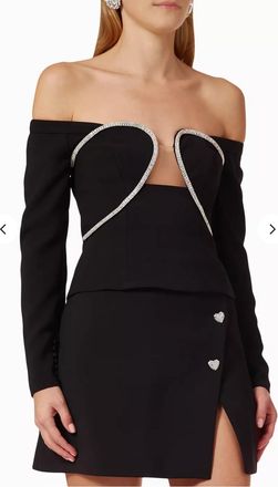 Self Portrait Self-Portrait Black Embellished Off-Shoulder Top & Mini Skirt Set Size S