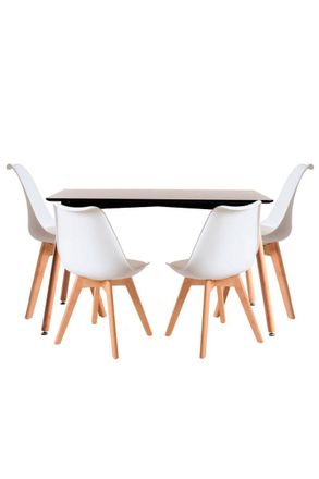 Regalos Miguel Regalos Miguel - Conjuntos De Mesa Y Sillas - Conjunto Mesa Tower Rectangular 120 X 80 Cm Negra Y Pack 4 Sillas Synk Basic - Blanco