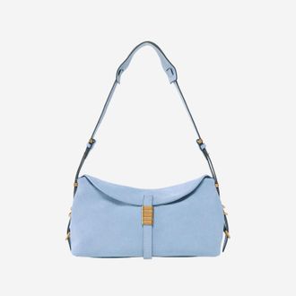 Pinko Womens Saddle Bag Baguette Shoulder Light Blue Suede Leather