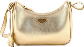 Prada Adjustable Handle Zip Saffiano Leather Mini hobo bag - Goud