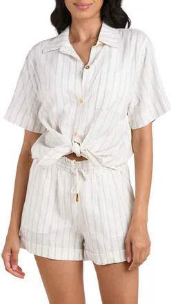 La Blanca Delphine Coast Knotted Linen Blend Cover-Up Shirt in Cream at Nordstrom, Size X-Small