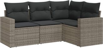 vidaXL Vidaxl - Set De Sof&aacute;s De Jard&iacute;n 4 Pzas Y Cojines Rat&aacute;n Sint&eacute;tico Gris