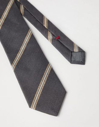 Brunello Cucinelli Diagonal Striped Silk Necktie - Anthracite