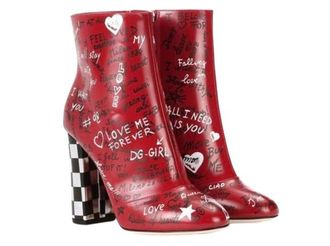 Dolce & Gabbana Dlce & Gabbana Red Graffiti Print Heeled Boots Size 41