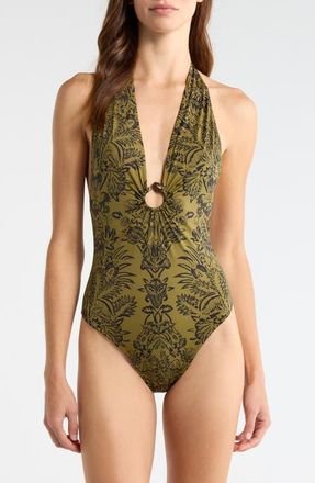 Ulla Johnson Milos One-Piece Swimsuit in Olive Flora at Nordstrom, Size X-Large