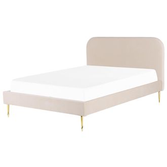 Beliani Beliani - Cama Con Somier De Terciopelo Beige Claro Dorado 160 X 200 Cm Patas Metal Flayat