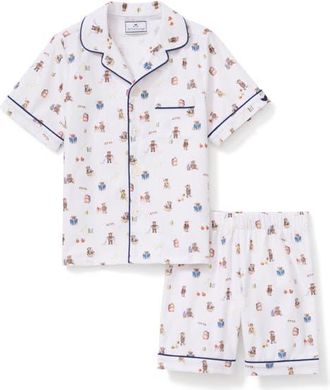 Petite Plume Kids Two-Piece Cotton Blend Short Pajamas in Medium Brown at Nordstrom, Size 18M