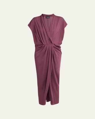 Giorgio Armani Pleat Draped Silk Midi Dress