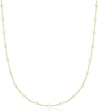 RS Pure by Ross-Simons 3-3.5mm Cultured Pearl Station Necklace in 14kt Yellow Gold
