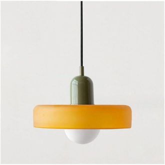 OEM L&aacute;mpara Colgante Colorida De Mediados De Siglo Con Pantalla De Cristal. Iluminaci&oacute;n Colgante Vintage De Hierro Y Cristal Para Dormitorio, Sala De Esta