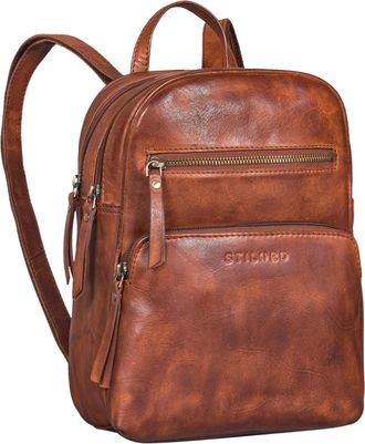 STILORD Fabienne Backpack Women small genuine Leather Vintage Fashion Carry Bag anti-thief lightweight Travel Bag Everyday Daybag, Colour:brandy - cognac