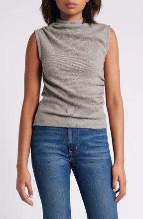 Wit & Wisdom Asymmetric Ruched Sleeveless Mock Neck Knit Top in Heather Putty at Nordstrom Rack, Size X-Small