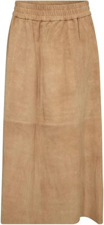 Mos Mosh Leather Skirt - Dames - Leren & Su&egrave;de rokken - Beige - XL - Leer - Rokken