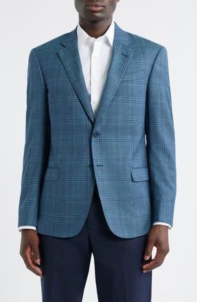 Emporio Armani G Line Windowpane Check Wool Sport Coat in Teal at Nordstrom Rack, Size 48 Us / 58 Eu Regular