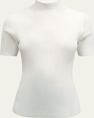Theory Leenda Regal Merino Wool Short-Sleeve Mock-Neck Top