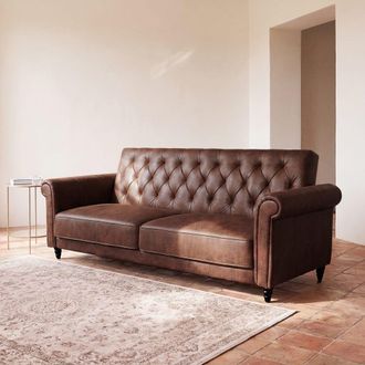 Maisons du monde Sof&aacute; cama de 3/4 plazas de microgamuza marr&oacute;n