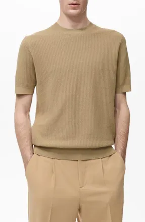 Mango Textured Cotton Knit T-Shirt in Beige at Nordstrom, Size Medium