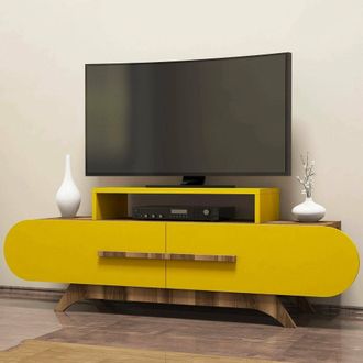 Dmora Mueble Para Tv Nesatm, 2 Estantes, 3 Compartimentos, 2 Puertas, 145x37x50h Cm, Nogal Marr&oacute;n
