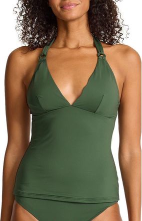 Tommy Bahama Palm Modern Halter UPF 50+ Tankini Top in Dark Tea Leaf at Nordstrom, Size X-Small