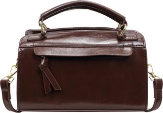 Generic Women PU Retro Shoulder Bag Solid Color Top Handle Bag for Travel Work (Coffee) (Coffee)