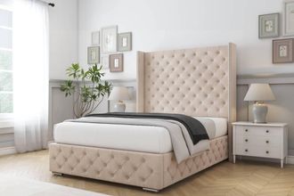 Comfort Beds Emily Naples Bed Frame With Mattress-50 Upholstered Wingback in Light Sand | Size: Single