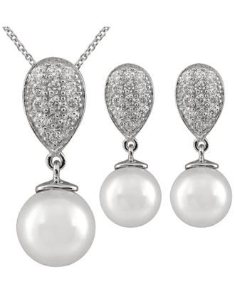 Splendid Pearls Silver 10Mm Pearl Cz Set