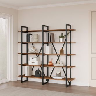 Dmora Libreria Colli, Biblioteca 5 Ripiani, Struttura Bifacciale, Utilizzabile Come Divisorio Locale, 155x34x180h Cm Marrone Noce