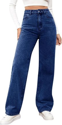 Generic Wide Leg Jeans for Women UK Elasticated High Waist Flare Denim Trousers Baggy Stretch Straight Leg Jeans Loosefit Y 2K Slim Fit Boyfriend Denim Pants 