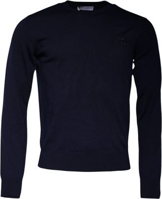 Dolce & Gabbana Blue DG Logo Wool Crew Neck Pullover Mens Sweater (Pre-Owned)