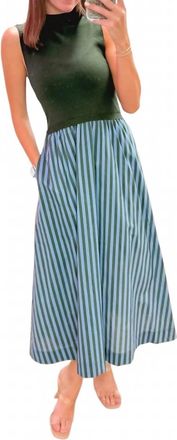 Entro Striped Melody Midi Dress In Hunter Green