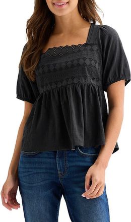 Lucky Brand Schiffli Square Neck Cotton Top in Caviar at Nordstrom Rack, Size X-Small