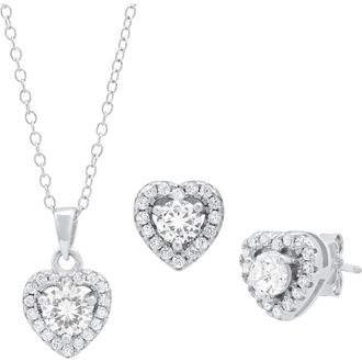 MAX + STONE 925 Sterling Silver Cubic Zirconia Heart 4mm Earrings and 5mm Pendant Set