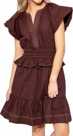 THML Clothing Cinched & Sweet Ruffle Dress In Brown