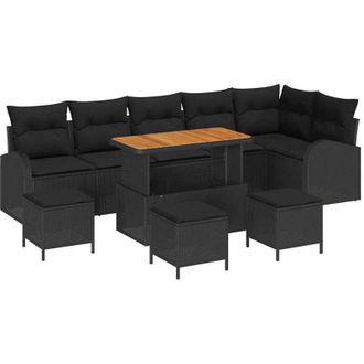 vidaXL Garden Sofa Set with Cushion with Storage 10 pcs Black vidaXL
