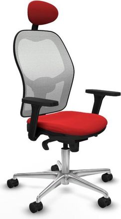 Piqueras y Crespo Piqueras Y Crespo - Jorquera Sincro Malla Blanca Similpiel Rojo Brazos 3d Base Aluminio Cabecero Fijo Ruedas 65mm Nailon