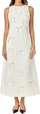 English Factory Bow Embellished Sleeveless A-Line Dress in Cream at Nordstrom, Size Small