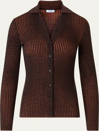 Akris Two-Tone Ribbed Merino Cardigan