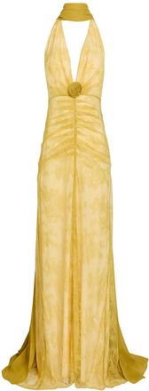 De La Vali DE LA Vali Amora Scarf-effect Lace Gown - Yellow - 12 (UK12 / M)
