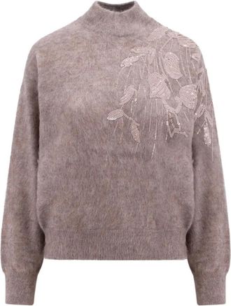 Brunello Cucinelli T-Neck Knit - Dames - Coltruien - Beige - XL - Truien & Vesten