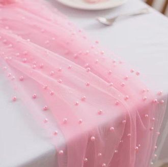 OEM Dos Caminos De Mesa De Malla Perlada De 0,75 M X 3 M, Manteles Transparentes De Temporada Para Cenas, Fiestas, Bodas, Cumplea&ntilde;os, Rosa Claro