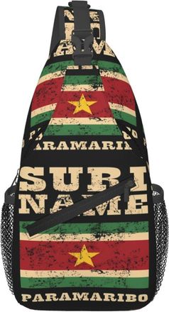 Generic Vintage Suriname Surinamese Flag Crossbody Bag With Zipper Sling Bag Adjustable Daypack For Sports Casual Camping