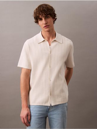 Calvin Klein Mens Jacquard Mesh Sweater Polo Shirt - White - S