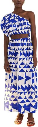 Farm Rio Linen-Blend Pitta Tiles Off-White One Shoulder Maxi Dress