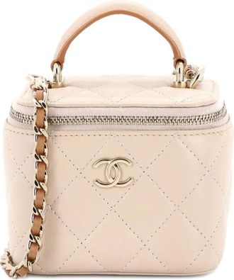 Chanel Borsa a tracolla Vanity Case mini in pelle di agnello trapuntata con manico - Toni neutri