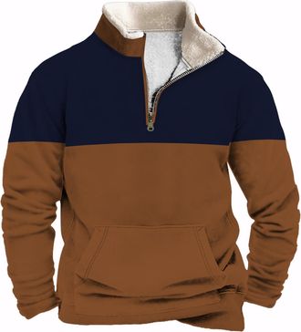 Generic Mens Quarter Zipper Sherpa Sweatshirts 2024 Fluffy Fleece Pullover Slim Fit Stand Collar Plus Size Tactical Jacket (UK, Alpha, XXL, Regular, Regular, 