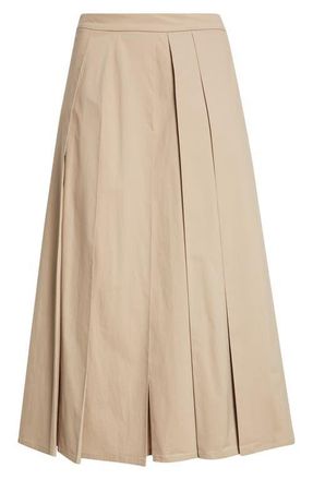 Emporio Armani Dune Pleated Stretch Cotton Poplin Skirt in Tan at Nordstrom, Size 10 Us