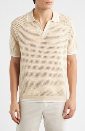 Percival Tennis Johnny Collar Sweater Polo in Ecru at Nordstrom, Size Xx-Large