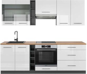 Vicco Mueble De Cocina Fame-line, Blanco Brillo/antracita, 235 Cm, Et Roble